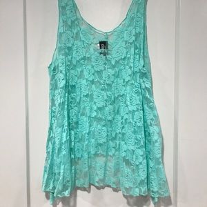 CHERYL TURQUOISE ROSE LACE SEE THROUGH SHIRT!!